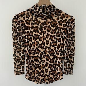 FREE PEOPLE gather sheer mesh turtleneck top leopard print XS